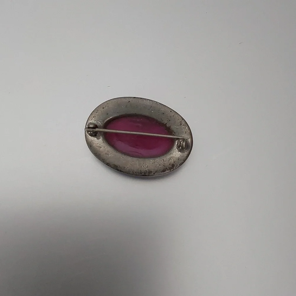 Vintage Silver and Pink Gemstone Brooch